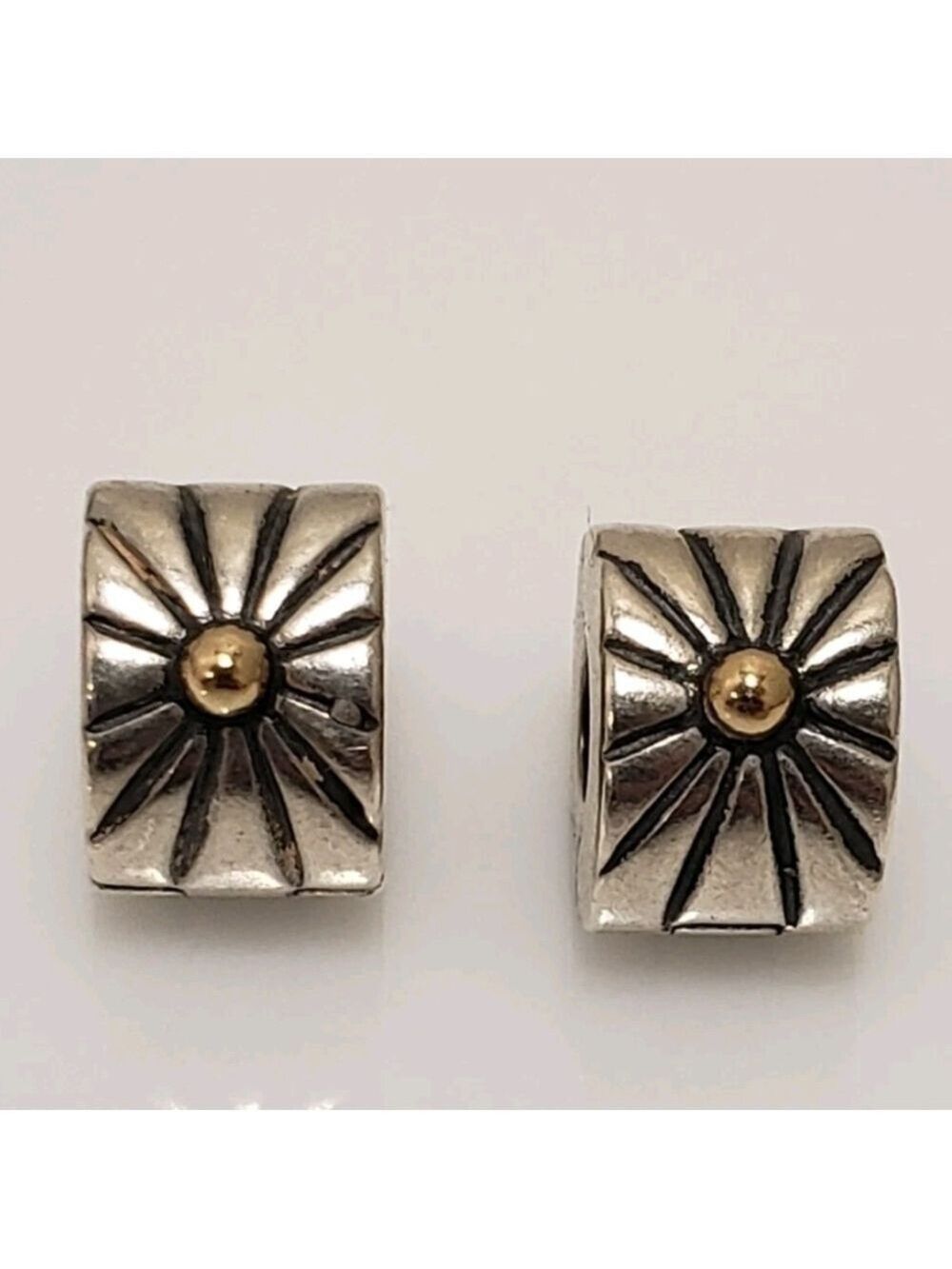 Pandora Sunburst Clips 925 SS & 14K Gold Set Of 2